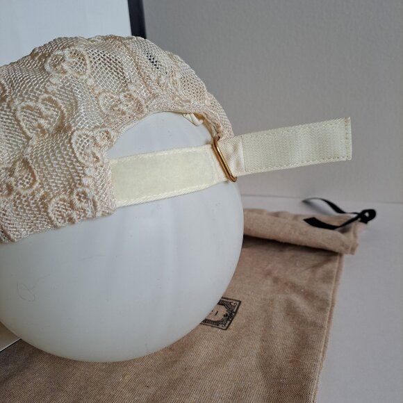 New Gucci Embroidered Mesh GG Monogram Cream Ivory Baseball Cap Size M